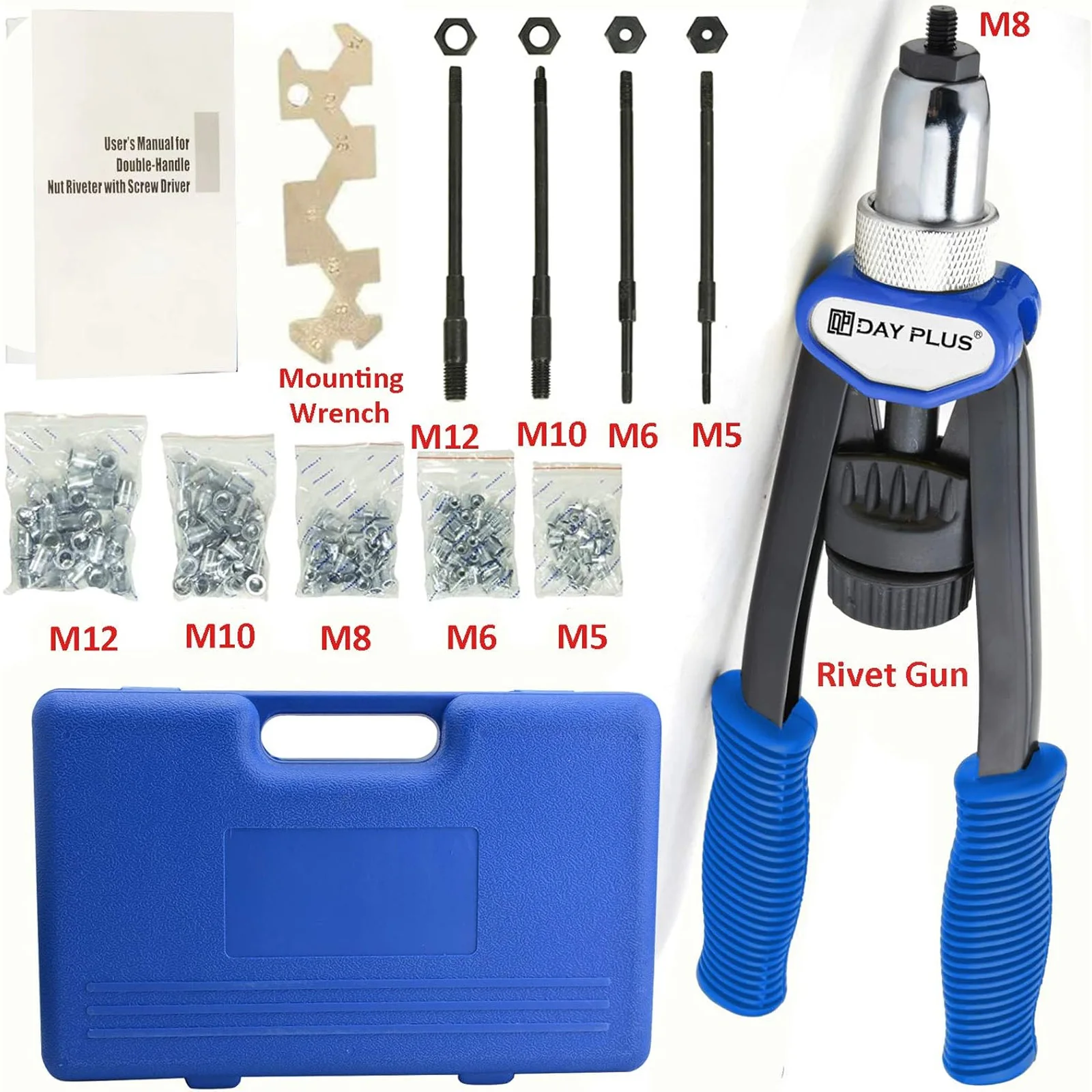 Juego de alicates para tuercas de remache profesional, máquina remachadora ciega, herramienta de M5-M12 remachadora de tuercas roscadas con 150