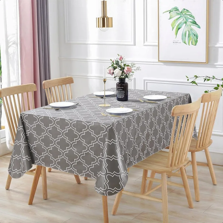 

100 Waterproof Rec PVC Tablecloth Vinyl Table Cloth Cover with Flannel Backing Oil Sof Wipeable Table Cloths for Indoor Outdoor