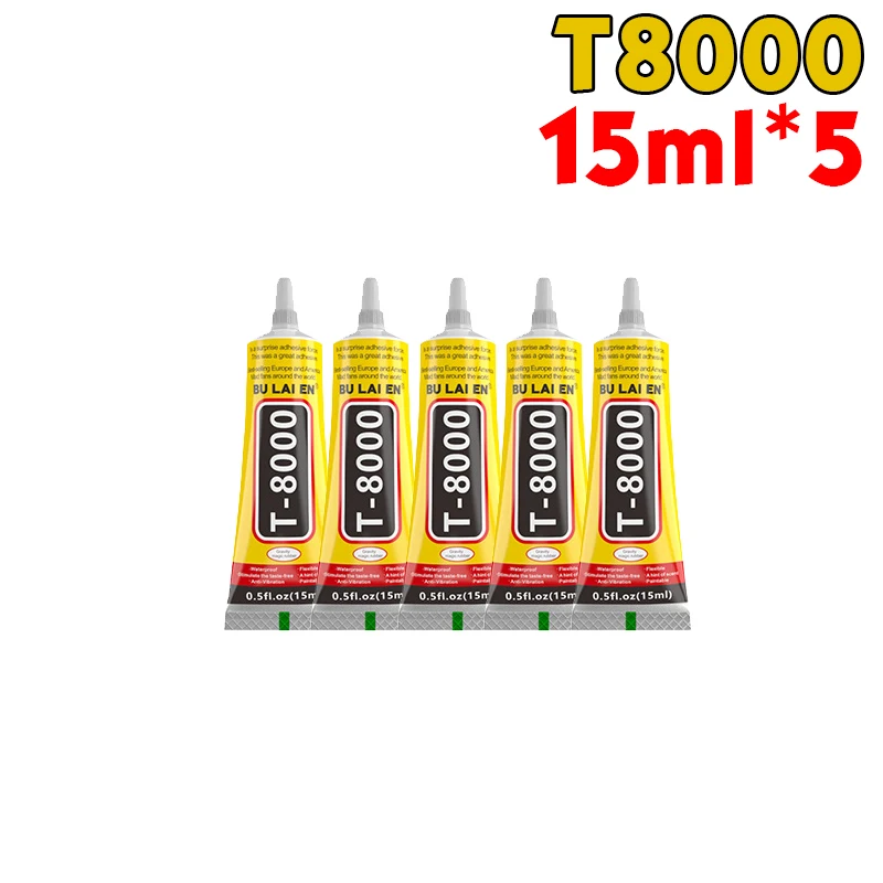 Klarer T-8000 und schwarzer T-7000-Klebstoff, 15 ml/50 ml/110 ml, Schmuckhandwerk, wasserfester, schnell trocknender Harzkleber, Handy-Bildschirm-Reparaturkleber