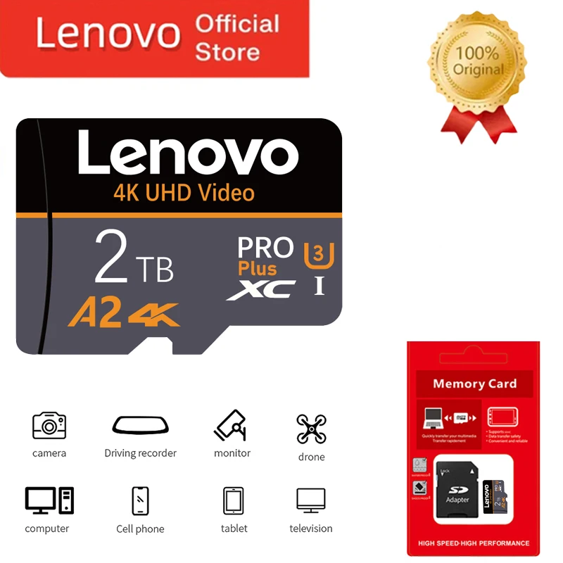 Oryginalna karta pamięci Lenovo 512 GB 256 GB 128 GB Flash MemoryCard Class 10 Szybka karta Micro Mini Sd 1 TB 2 TB TF Adapter prezentowy