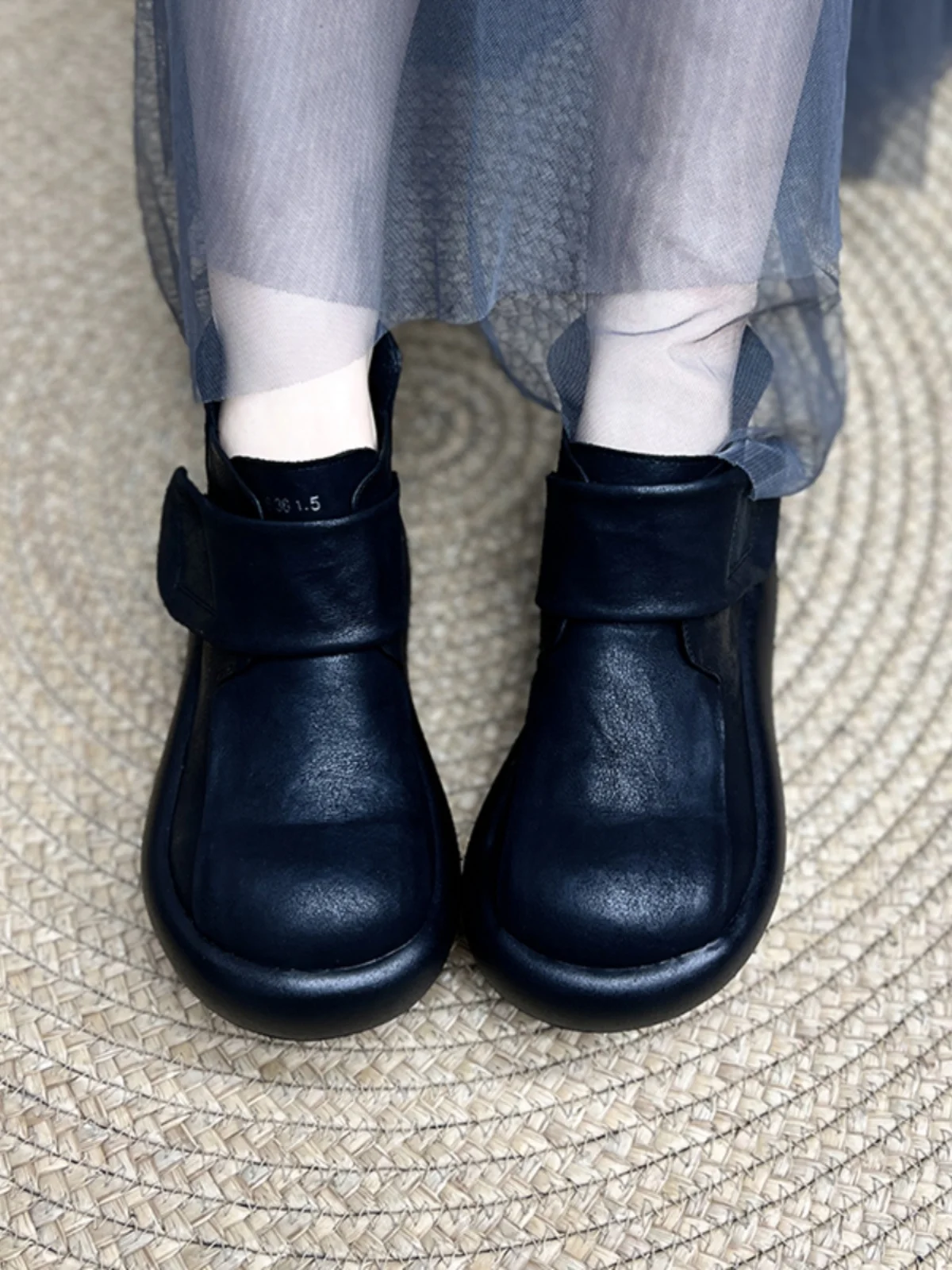 Birkuir Retro Winter Plush Snow Boots Women Hook Loop Big Head Thick Heel Short Boots Genuine Leather Luxury Flat Platform Shoes