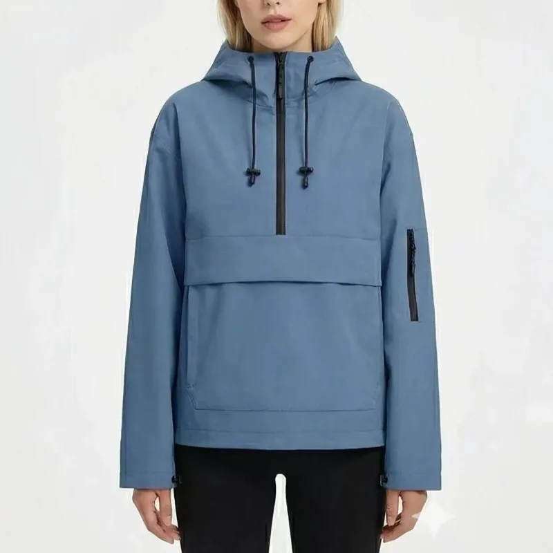 Casual Sporty Hooded Jacket Top Windbreaker and Coat Simple Stylish Jacket Cross-border European American Style Women's Clothing