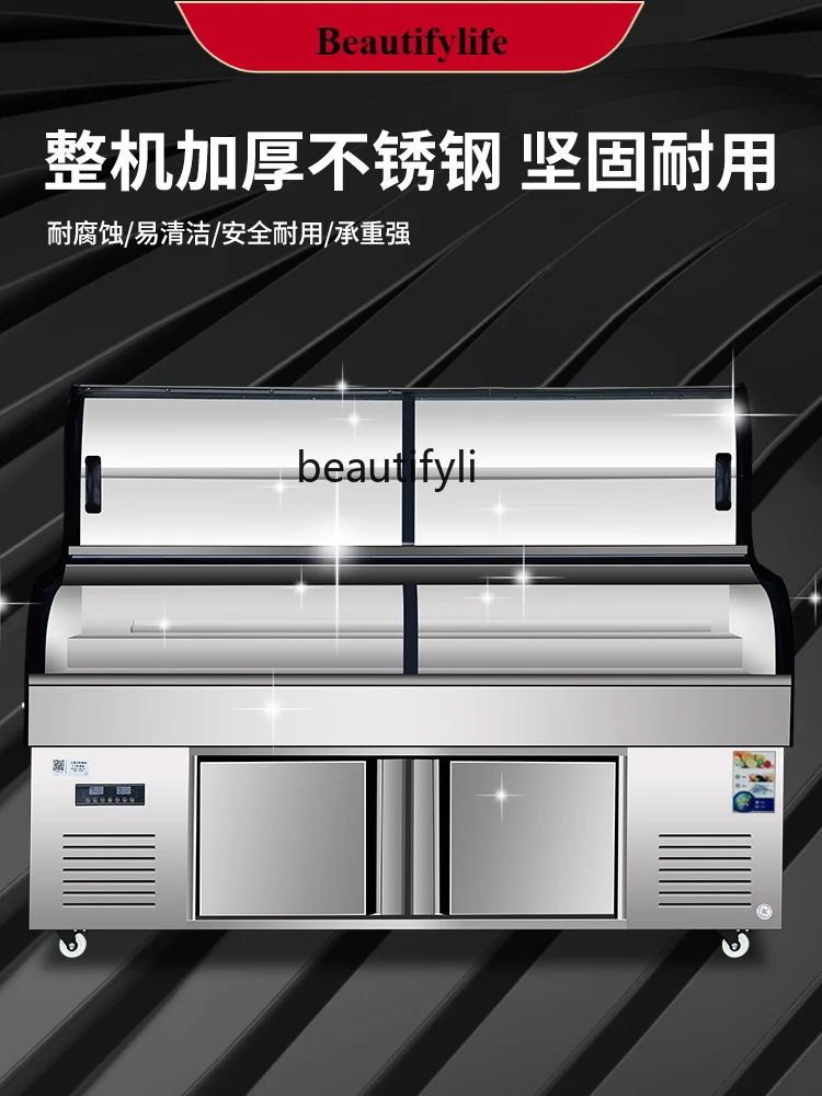 E132 exhibición de alimentos refrigerador mesa de hielo pantalla abierta congelación almacenamiento congelador barbacoa comercial conservación de mariscos