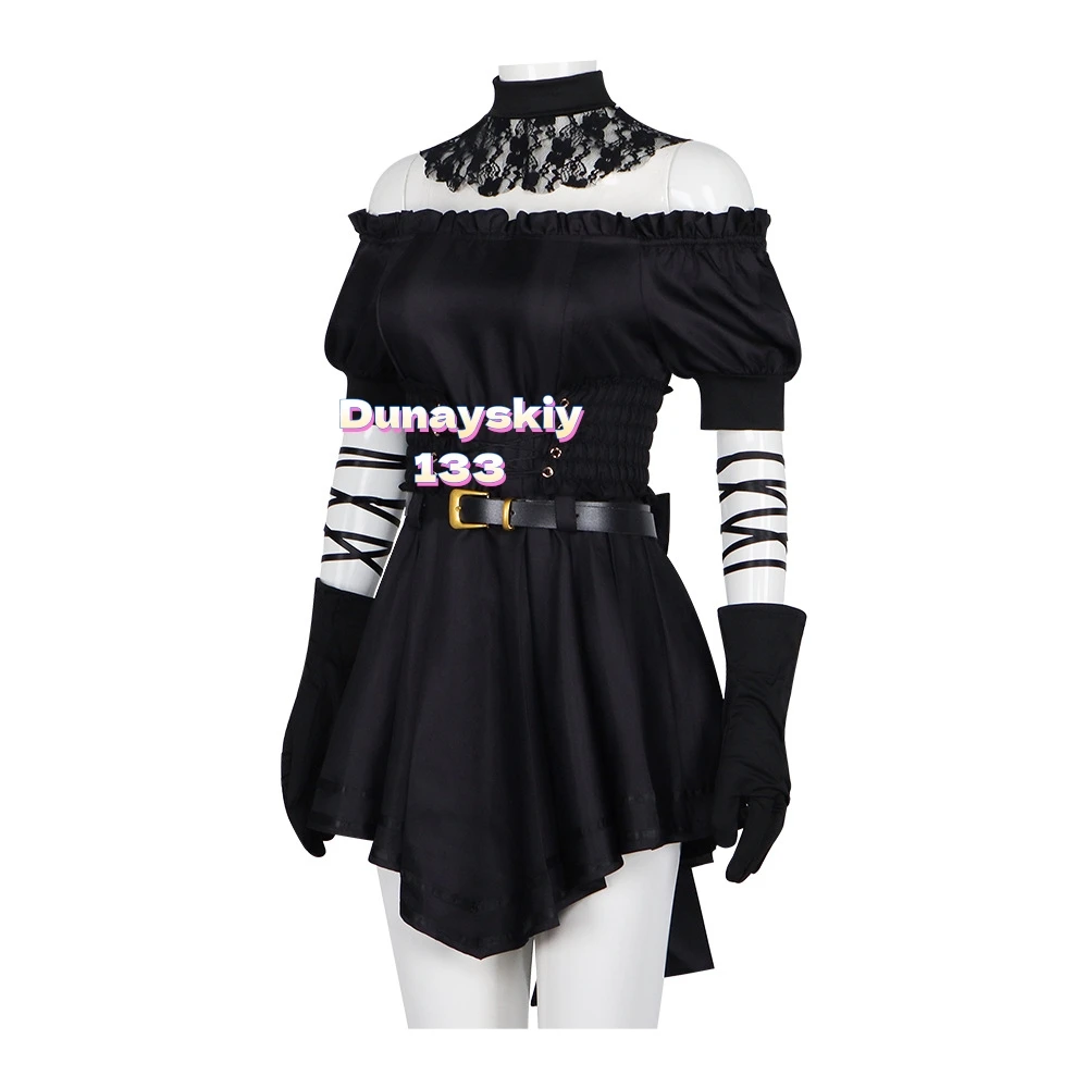 مجموعة كاملة من Grok AI Ani Cosplay - زي سبج قوطي سايبر داكن مع شعر مستعار وقفازات وجوارب لعب الأدوار رفيق AI