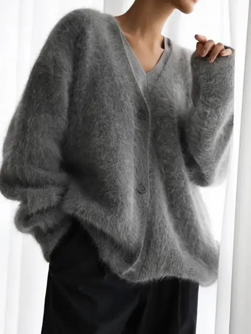 

2025 Autumn/winter Fashion Woolen Button Long Sleeve T-Shirt Sweater Women's Wear