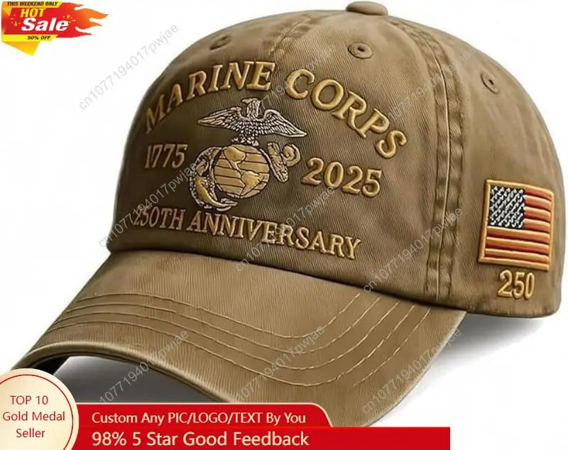 Marine Corps 250th Anniversary Baseball Cap for Men,250th Anniversary Tribute Washed Cap Retro Marine Veteran Hat