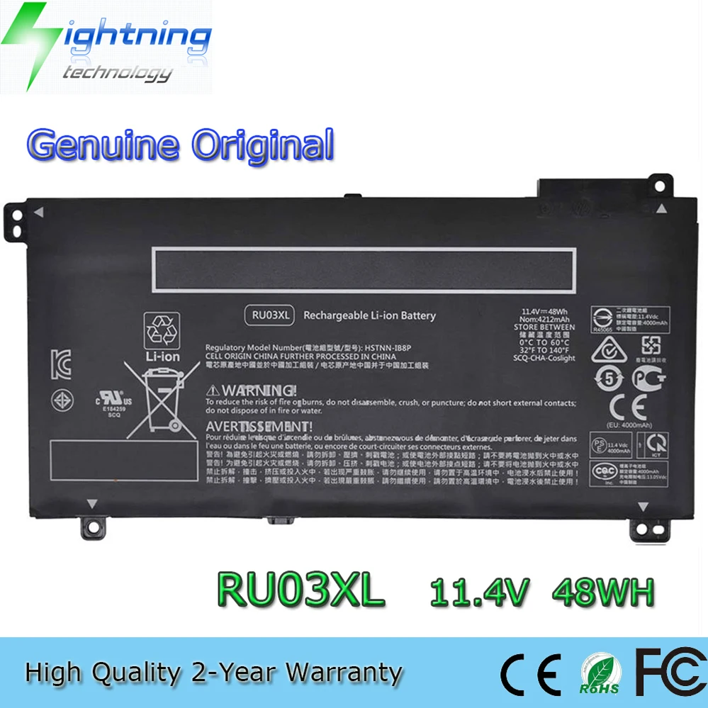 

Genuine 11.4V 48Wh RU03XL Notebook Battery for HP ProBook x360 440 G1 11 G3 G4 EE L12791-855 RU03048XL