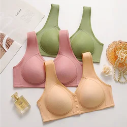 Women Casual Breathable Front Button Bra Plus Size Wireless Underwear Without Steel Ring Gathering Adjustable Underwear For Girl