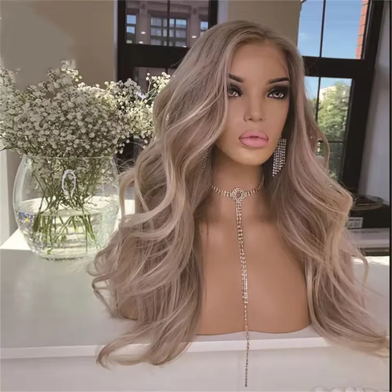 Balayage Ashy Beige Blonde Highlight Wave Lace Front Wigs