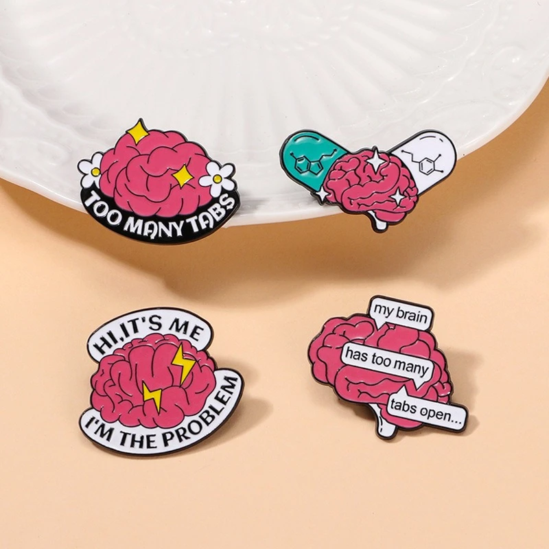 New Fashion Creative Brain Design Metal Enamel Brooch Capsule Letter Badge Pin For DIY Clothing Bags Hat Scarf Jeans Accessories