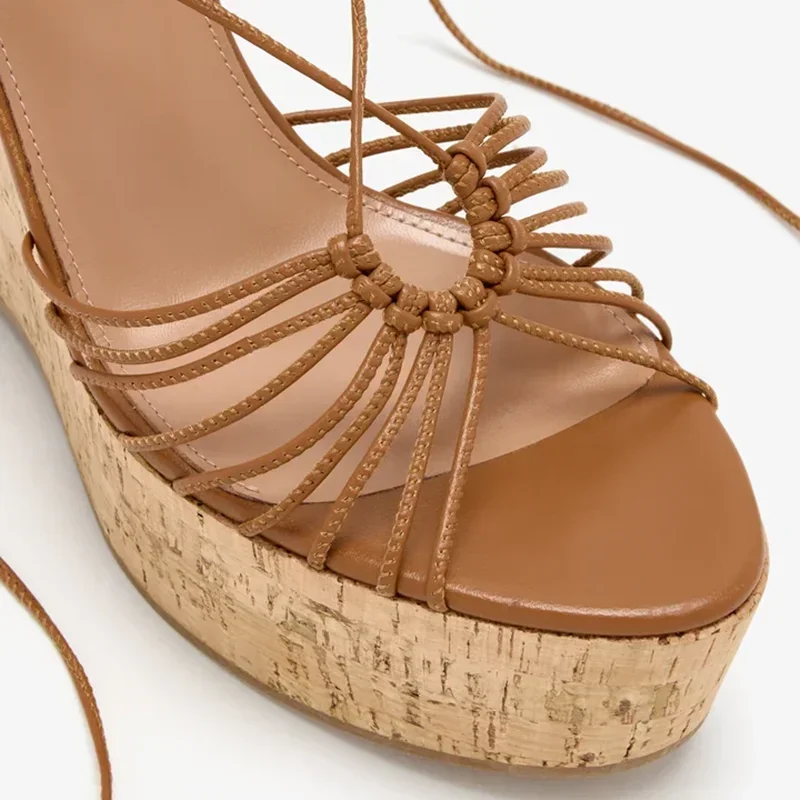 Platfrom Corss Tied Leatehr Sandals Sexy Round Toe Wedges Solid Accept Customized New Arrivals Fashion Women Modern Shoes