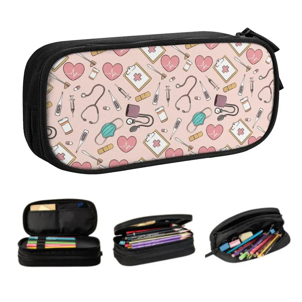 Funny Nurse Pattern Kawaii Pencil Case Girl Boy Large Storage Health Nursing Pencil Box Students Stationery