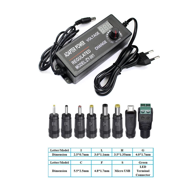 

AC-DC Adjustable Adapter 3V – 24V 3A DC Source Various Voltage LED Display Screen Adjustable Power Supply With 8 PCS Connector