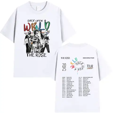 Kpop The Rose Once Upon AWRLD World Tour 2025 T-shirt Herr Hiphop Korea Kortärmade T-shirts Herr Bomull Hiphop Kläder T-shirts 8 best sales Kpop The Rose - №3