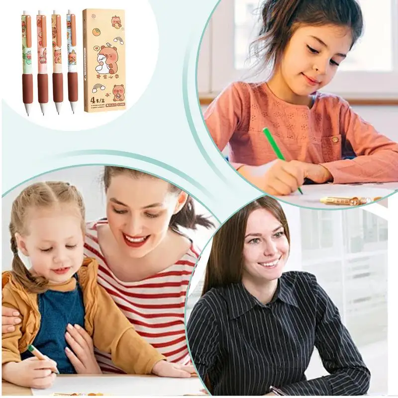 Ensemble de stylos à encre gel pour la journalisation, AdTosAnimals Shape, pointe fine, rétractable, étudiants et adultes, mignons, 0.5mm, 0.5mm, 4 pièces