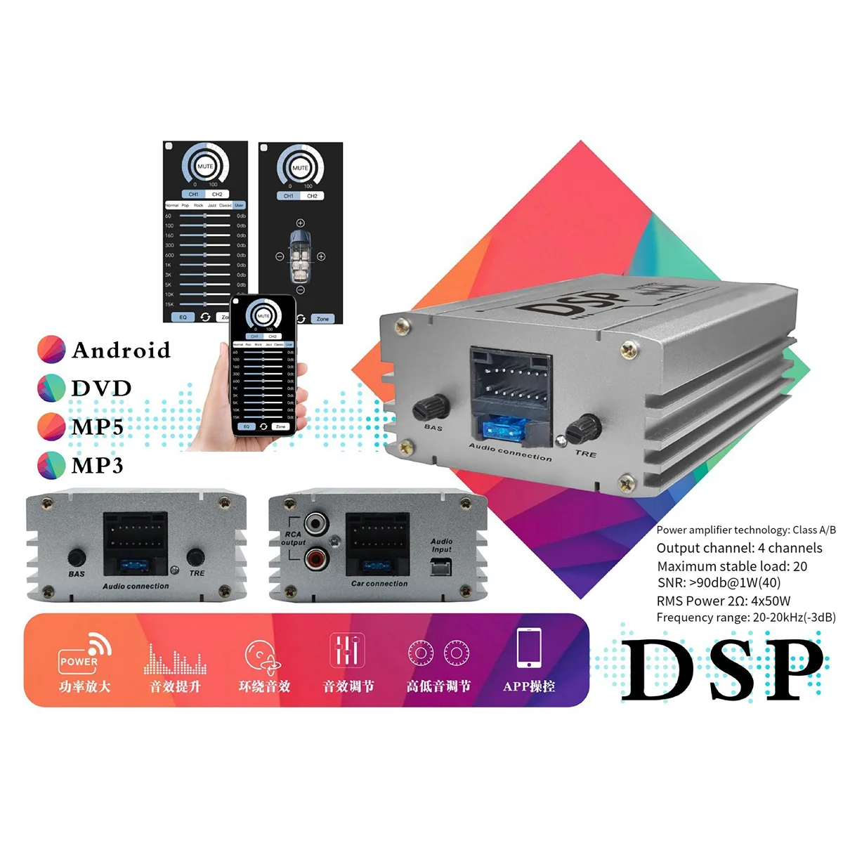 Auto Dsp Digital Audio Processor macchina di navigazione effetto di miglioramento della qualità del suono 4 in 6 Out Dsp amplificatore di potenza