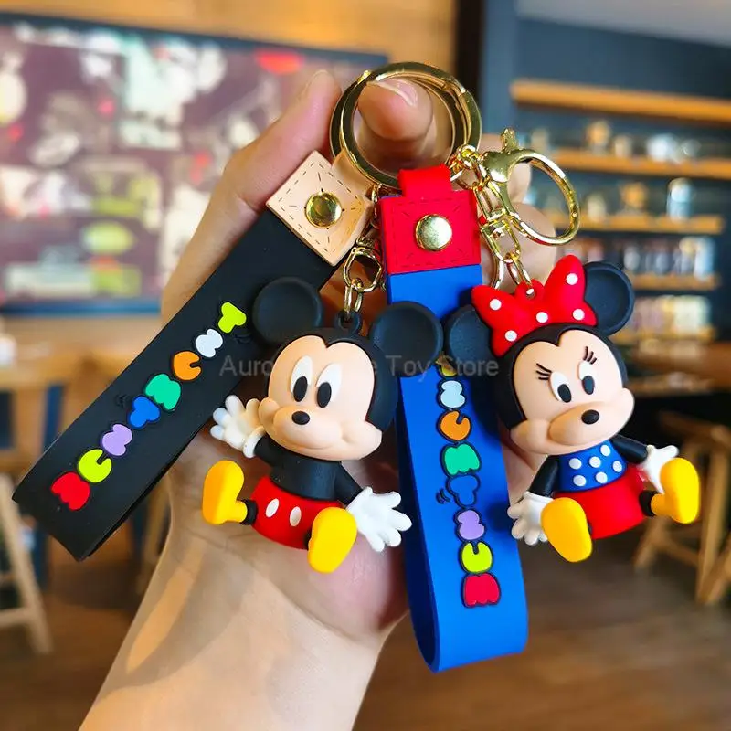 Anime Disney Keychain Mickey Mouse Minnie Lilo & Stitch Pooh Bear Doll Keyring Ornament Key Chain Car Pendant Kids Toys Gift