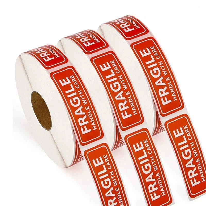 1Roll Red Handy Adhesive Fragile Warning Sign Package Sticker Warning Decal Warning Label Sticker With Caution Practical Durable