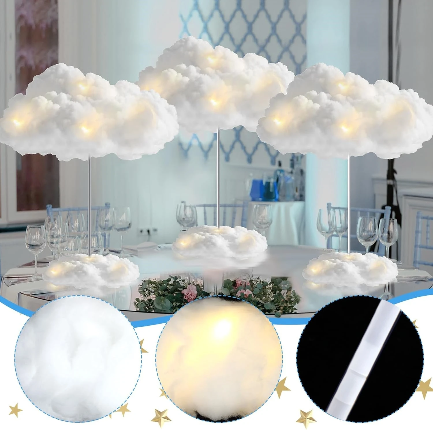 3/4/6 مجموعة الاصطناعي ثلاثية الأبعاد سحابة مصباح ليد ديكور الجدول محور معلقة سحابة حفلة عيد ميلاد ديكور لتقوم بها بنفسك عدة لاستحمام الطفل #3
