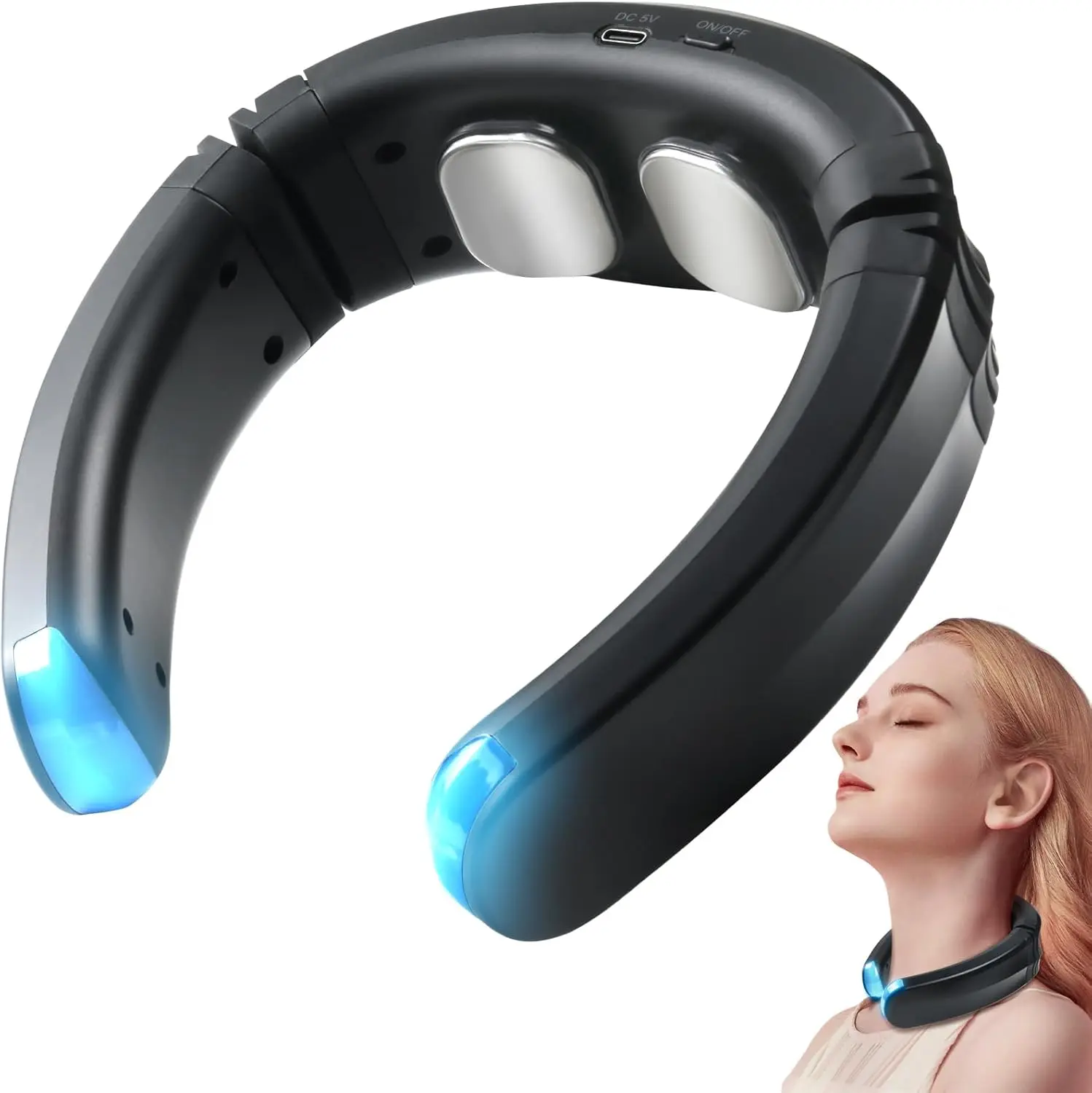 Neck Massager with Heat,Electric Pulse Neck Massager for Pain Relief,Deep Tissue Massage - 9 Modes 50 Levels,Wireless and Wearab