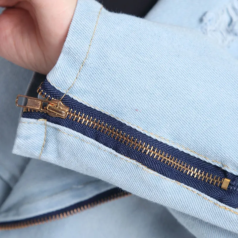 여성 지퍼 스타일 데일리 루즈 데님 재킷 한국판 봄 가을 신상 소프트 벨트 장식 디자인 턴다운 칼라 카우보이 코트