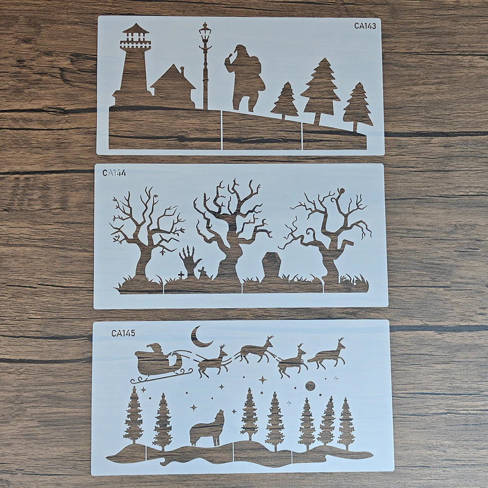 Christmas Scene Hollow‑Out Stencil, Santa Spooky House Bare‑Tree Template, Food‑Grade Frosting Decor & DIY Craft Tool