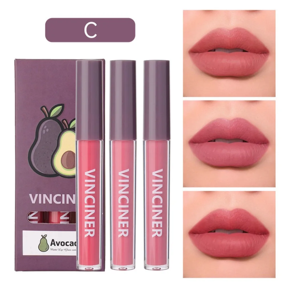 3pcs Cosmetics Waterproof Lip Gloss Set Non-stick Cup Long Lasting Matte Lipsticks Non-Fading Matte Lipstick Kit