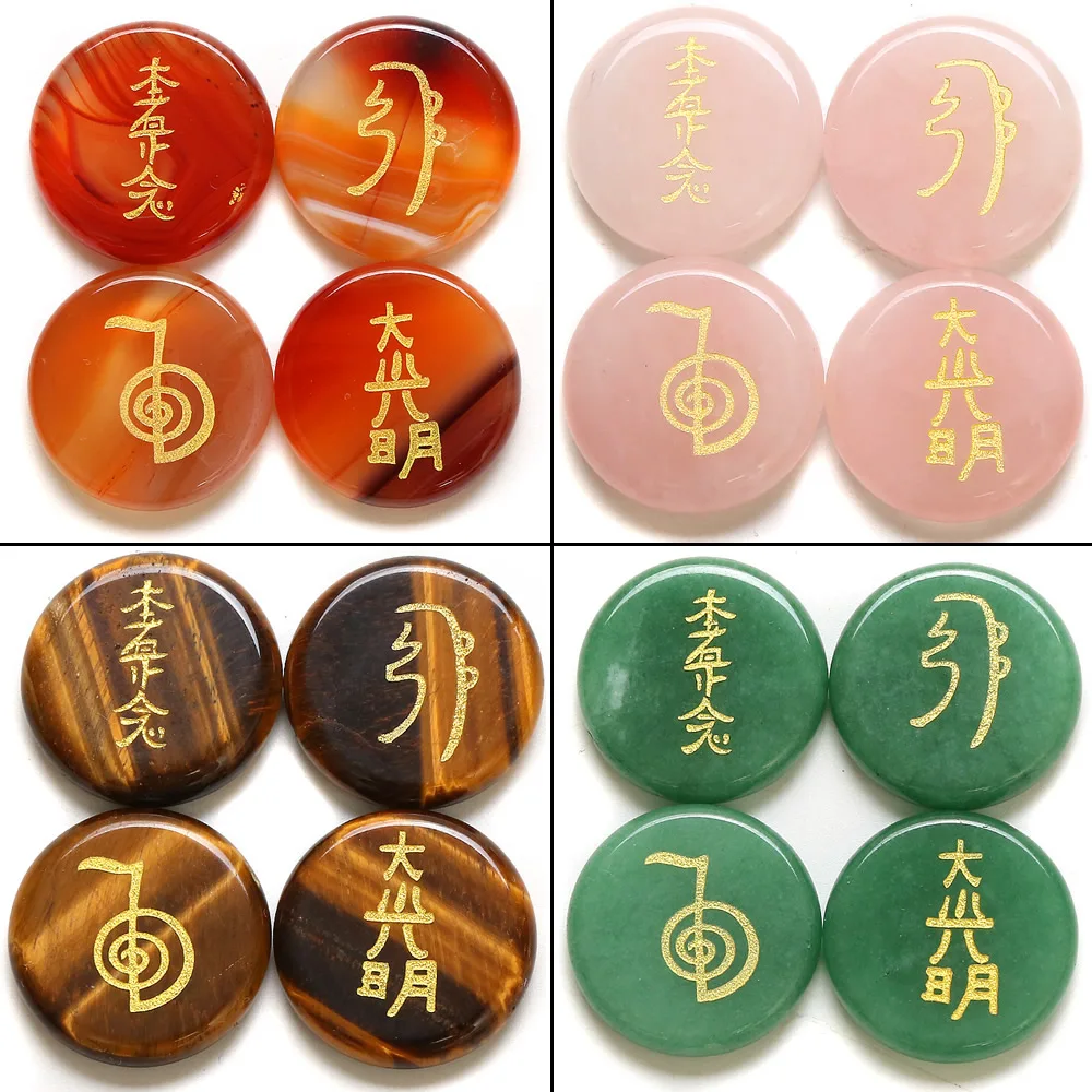 4pcs / Bag Natural Crystal Stone Decoration Religious Four Reiki Symbol Energy Stone Healing Stone Yoga Meditation Amulet