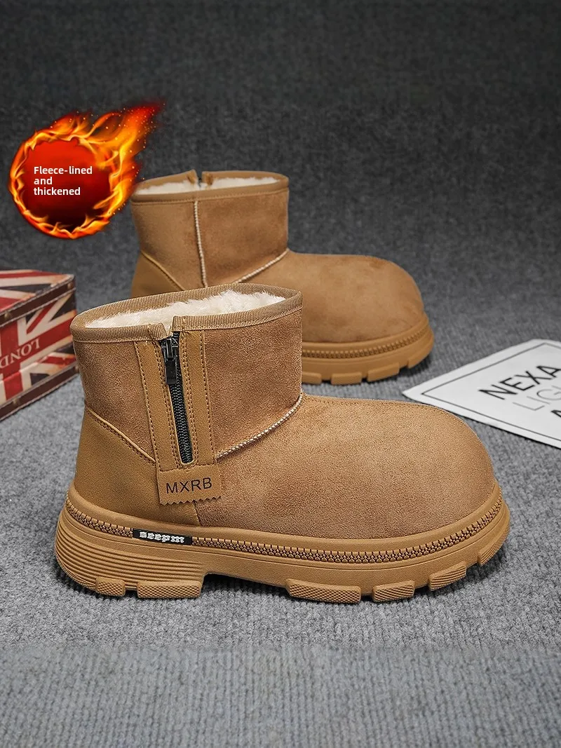 Men's Winter High-Top Boots Warm Fleece Lined Thick Bottom Cold Resistance Snow Boots Outdoor Anti-Slip Casual Cotton Shoes