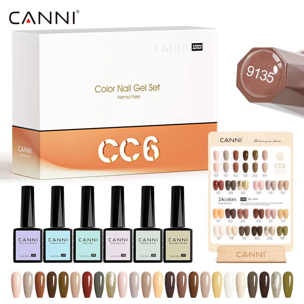 CANNI HEMA FREE Żelowy lakier do paznokci VIP Kit Color Chart Diamond Top Coat 30szt/zestaw 9ml Soak Off UV LED Nail Manicure CC1 do CC7 Kit