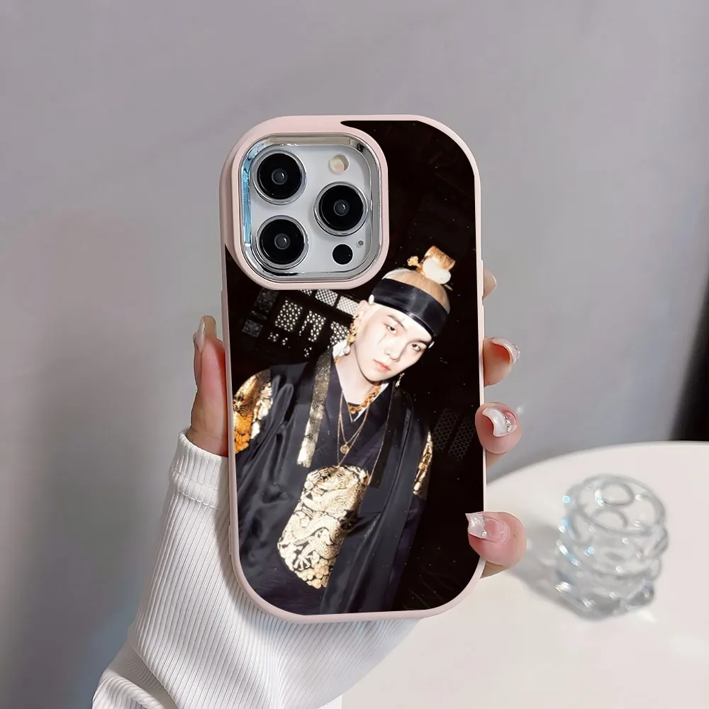 Agust D Suga King Cute Phone Case Plating Camera Oval Soft Silicone For IPhone16 15 11 12 13 14 Pro Max Thicken Candy Color