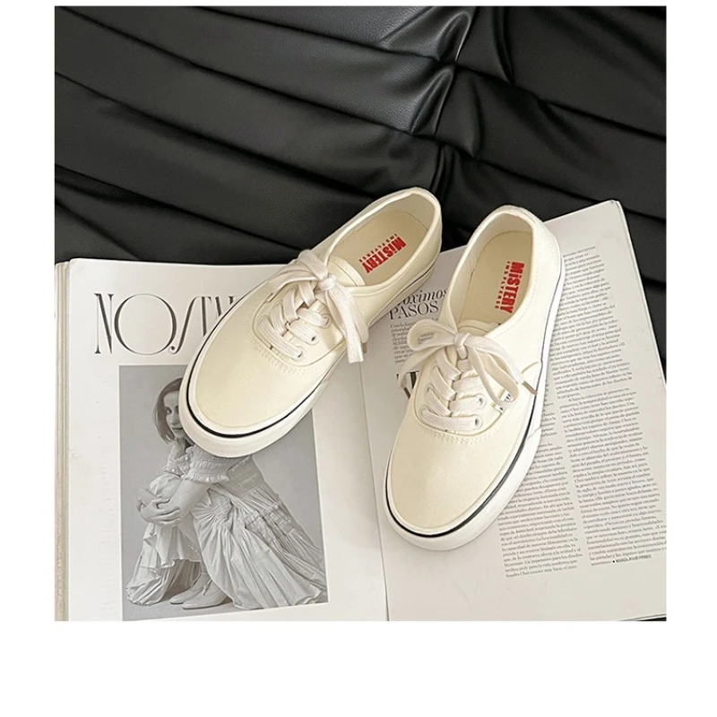 

Women's Canvas Shoes Lace-up Flat Sole Round Toe Shoes Women Leisure Dress Japanese All-match College Style Zapatillas De Mujer