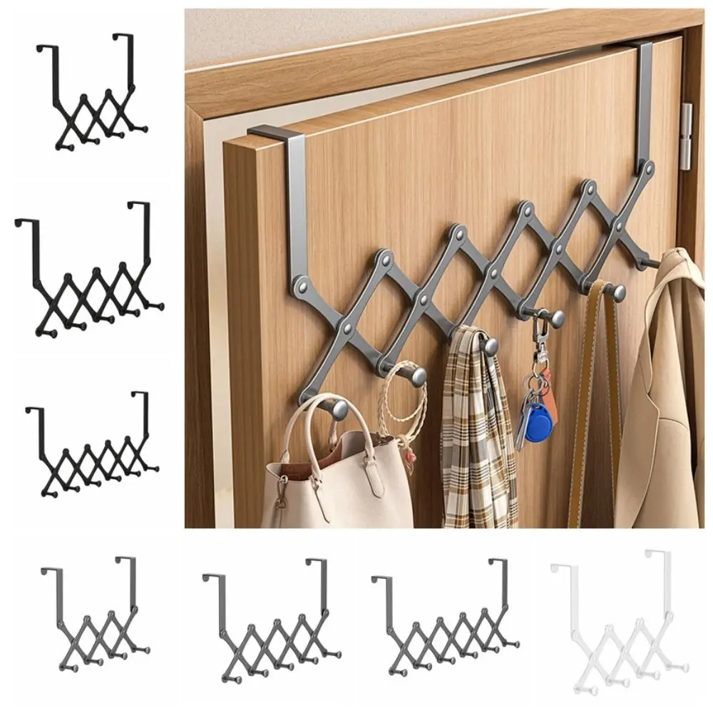 

No-Punch Door Hooks Hanger Carbon Steel Retractable Clothes Coat Hooks 4/5/6 Hooks Space-saving Clothing Hangers