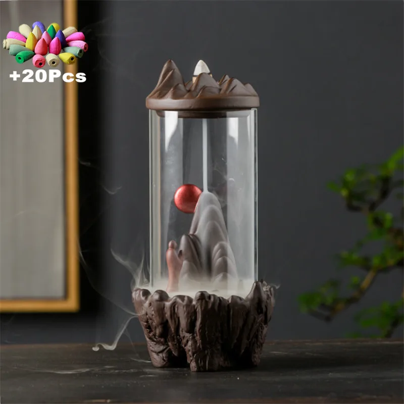 

Incense Cones Zen Feng Shui Windproof Ceramic Backflow Incense Burner Hand Gift Mini Landscape DIY Handmade Decoration