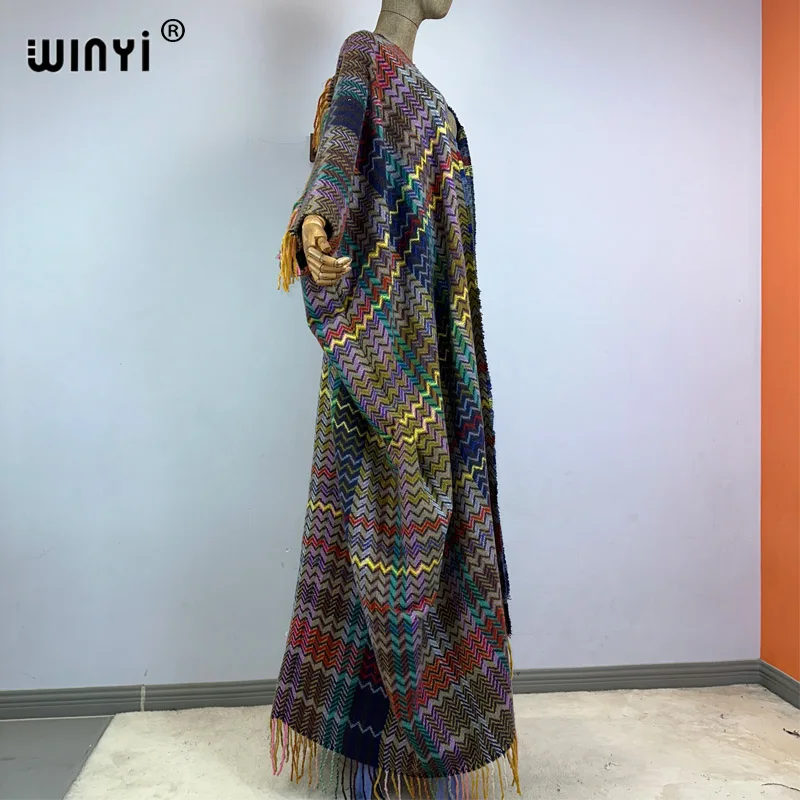 WINYI Winter new 2023 cloak Women High Quality poncho tassels Luxury Long Loose OverCoat Thick Warm Female long down coat jacket