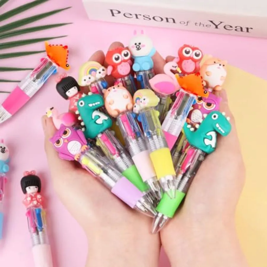 18 قطعة أقلام متعددة صغيرة في واحد أقلام حبر جاف كرتونية السائبة لطيف قابل للسحب حفلة لصالح الكتابة القلم لمكتب عيد ميلاد عيد الحب