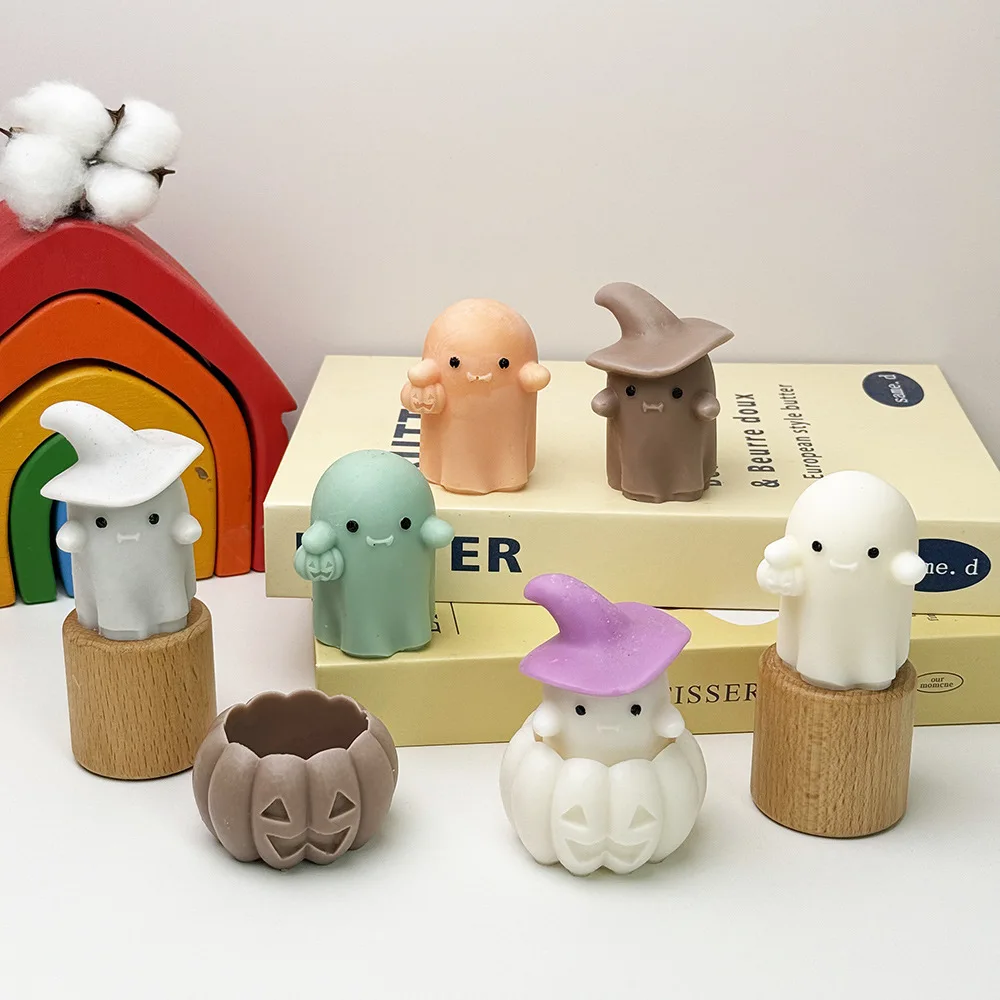 Kürbis Kerze Glas Silikon Form DIY 3D Nette Halloween Geist Aroma Kerze Seife Gips Beton Form Kürbis Basis Handwerk Geschenk