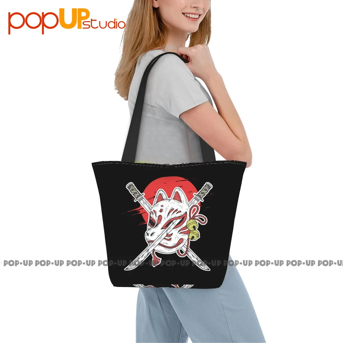 Japan Anime Mask Kitsune Style Samurai Oni Monster Retro Handbags Portable Shopping Bag Eco-Friendly