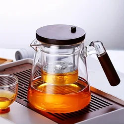 1Pcs Glass Teapot With Sided Wooden Handle High Temperature Resistant Teapot With Filter Kungfu Tea Set Perfect For Home Office