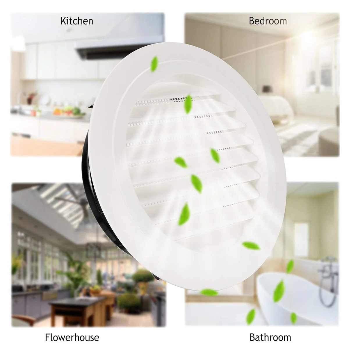 A61T-8 Inch Round Air Vent ABS Louver Grille Cover White Soffit Vent with Built-In Fly Screen Mesh for Bathroom Office Kitchen