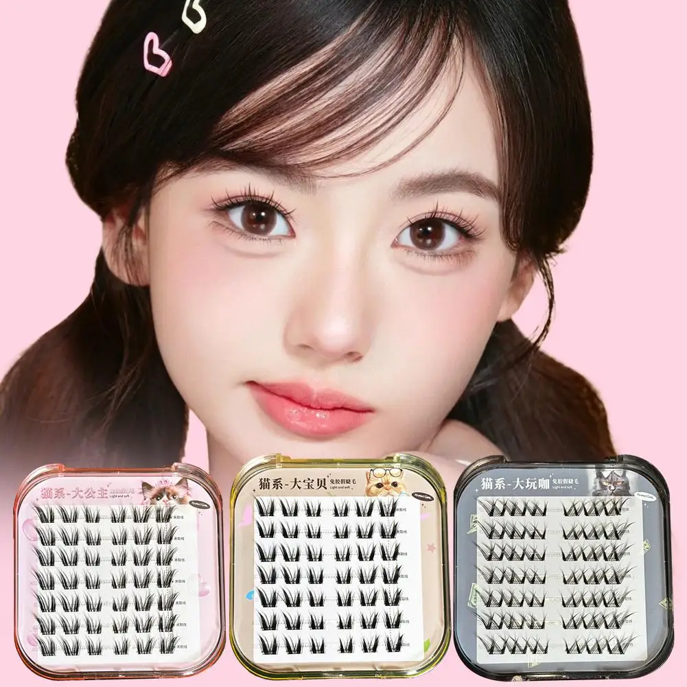 False Eyelash Cat Series Khaki Girl Non Glue Princess Single Lazy Cluster Eyelash False Thick Simulation Segmented Natural T1A4