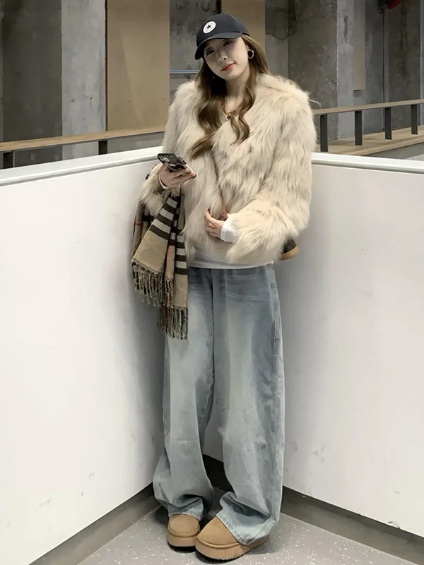 جينز أمريكي عتيق واسع الساق للنساء، بنطلون فضفاض مستقيم بقصة سكين، سروال طويل للخريف والشتاء، جديد بخصر عالٍ ومطرز