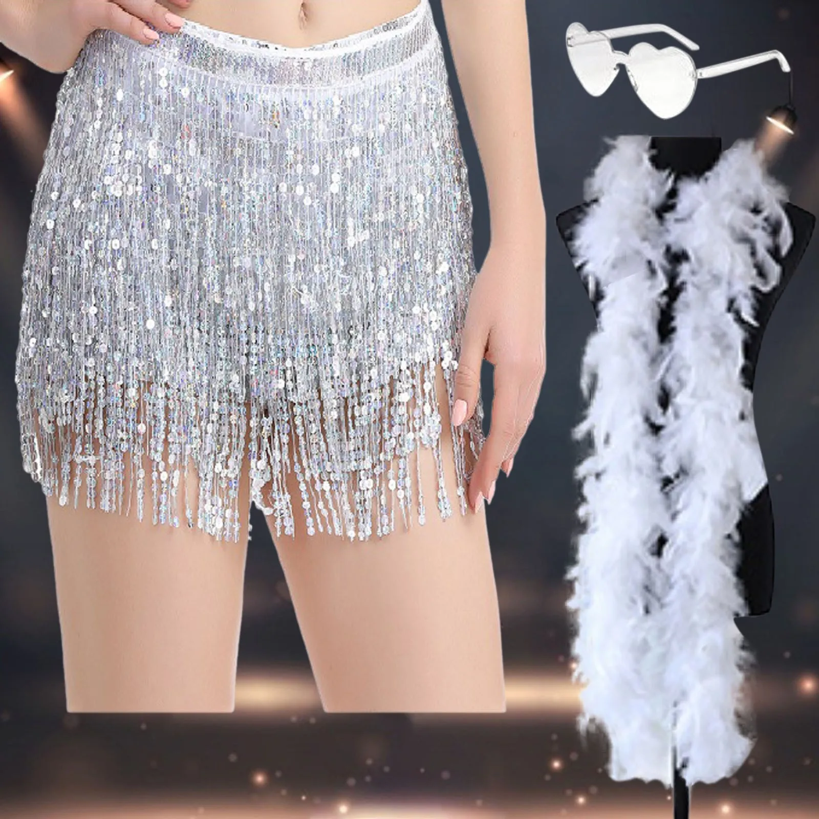 

Sexy Women Belly Dance Hip Tutu Skirt Scarf Wrap Belt Glitter Sequins Tassel Hipscarf Skirt Sundress Costume Fringe Skirt Outfit