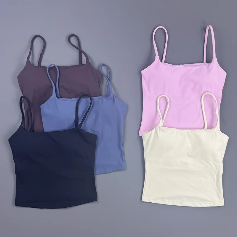 Sports Tank Top Women Soft Stretchy Spaghetti‑Strap Clothes Solid Sleeveless Cropped Camisole Quick‑dry Vest Yoga Gym Activewear