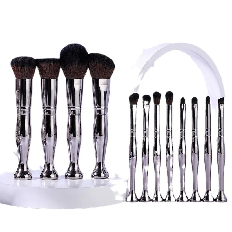 

12-Piece Ultra-High-Quality Gun-Colored Makeup Brush Set - Includes Eyeshadow Foundation Concealer & Blush Brushes