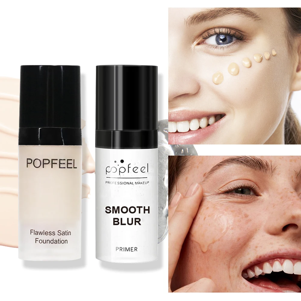 POPFEEL Set de voyage : apprêt + fond de teint Duo - Perfection faciale impeccable, 15 ml de chaque format portable pratique pour les retouches en déplacement