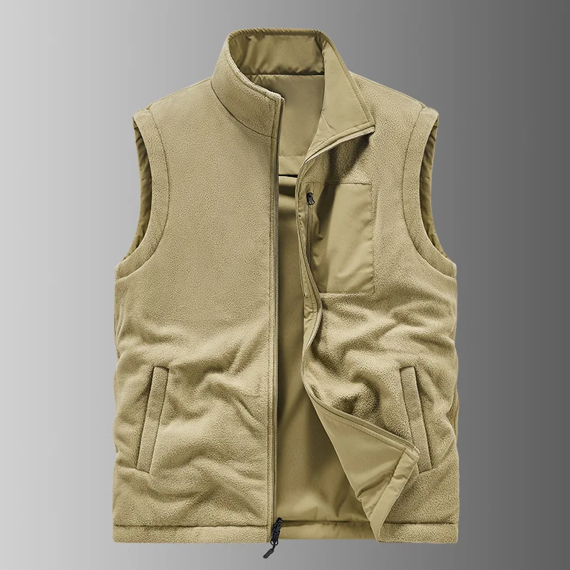 Autumn Winter Reversible Fleece Vest Men's Outdoor Warm Casual Sleeveless Jacket