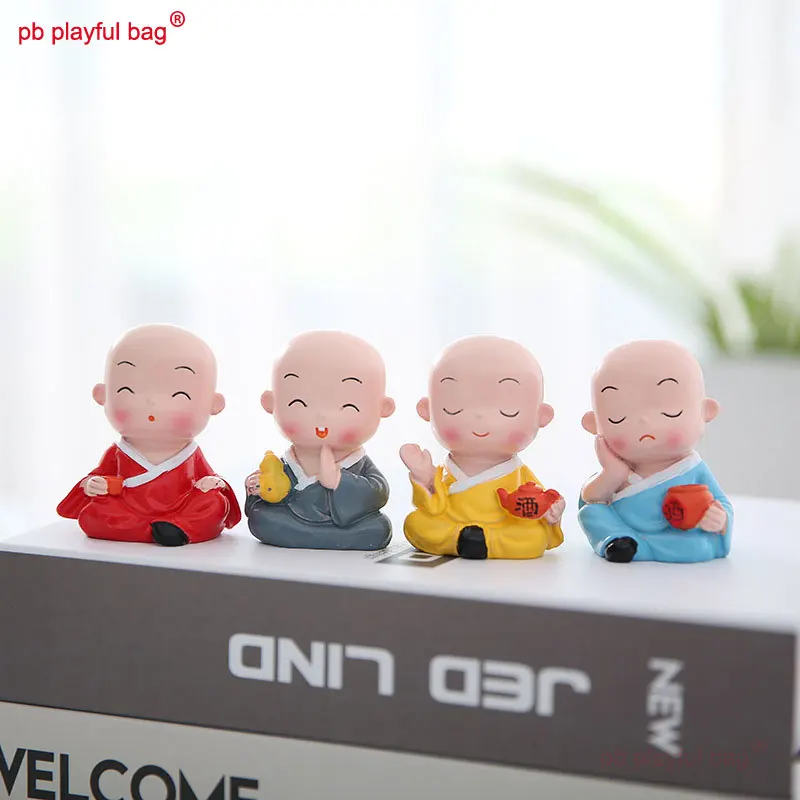 

PB Playful Bag 4pcs Creative four little monk Automobile ornaments mini figure resin Cartoon cute doll best gift HG214