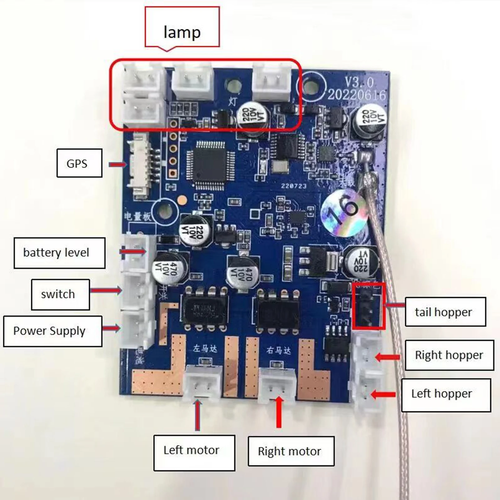 Main Board for 16 Point GPS RC Remote Control Fishing Boat Mainboard Replacement Accessory for D16B D18B D16E D18E