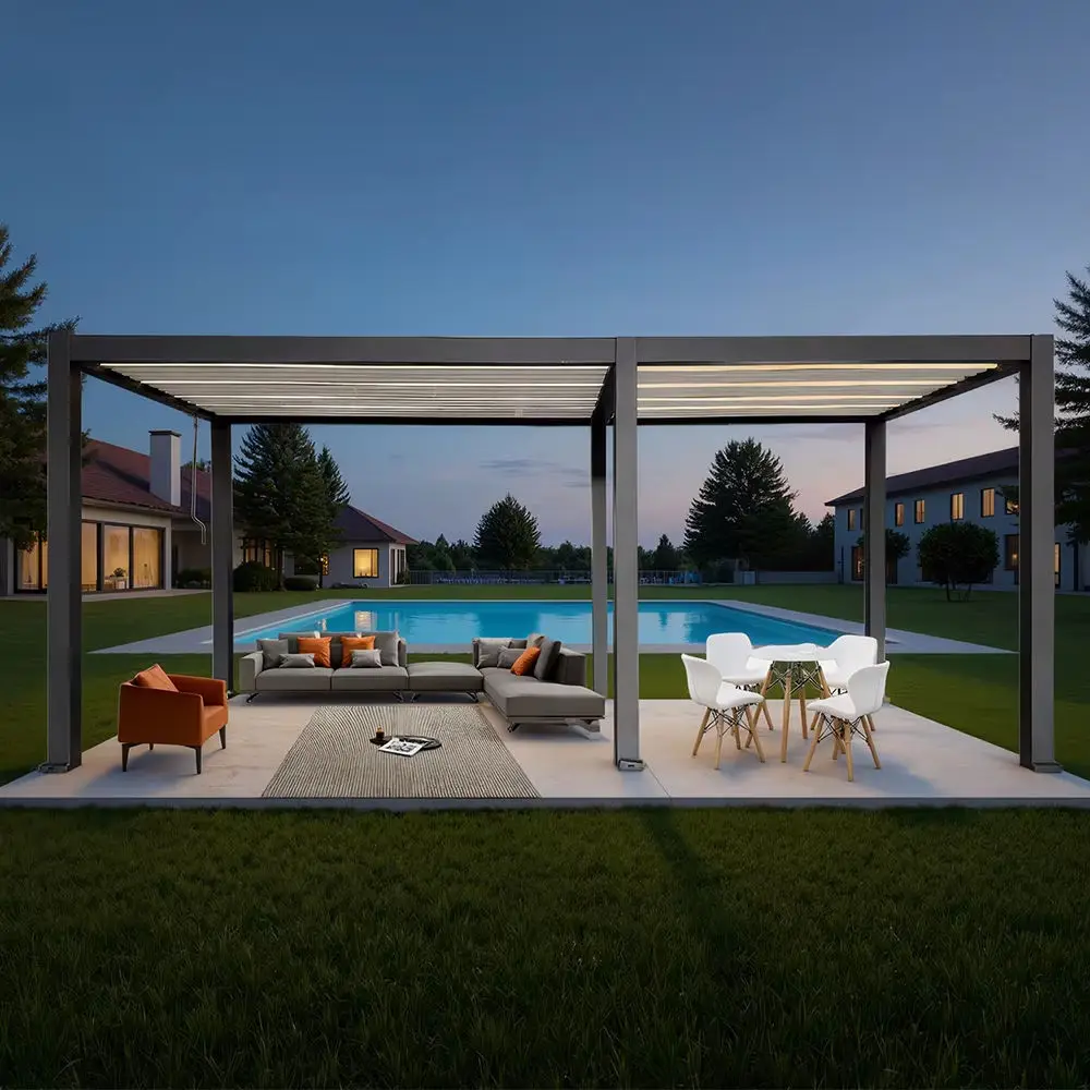 Environmentally Friendly Outdoor Pavilion Rainproof and Sunshade Garden Pergola High Quality Heavy Duty Aluminum Alloy Gazebo
